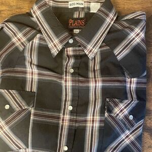 Plains Western Wear Black Plaid Pearl Snap Big Man 2X Men's‎ Long Sleeve Shirt